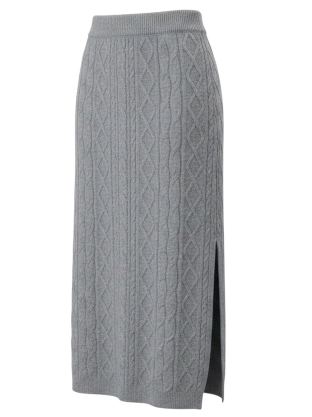 Topshop Gray Cable Knit Sweater Midi Skirt Size 12 Side Slit
